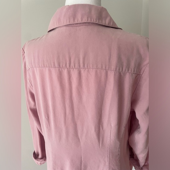 Soft Surroundings M Tencel Button Top Wrap‎ Tunic Diagonal Asymmetrical Pink Tab - Picture 8 of 11